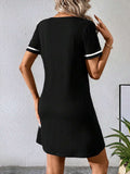 contrast trim V neck short sleeve T shirt mini dress image 2
