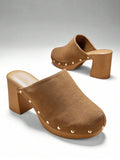 Image 3 - back view of Women's Minimalist Thick Platform Slip-On Pumps with Stylish Rivet Details