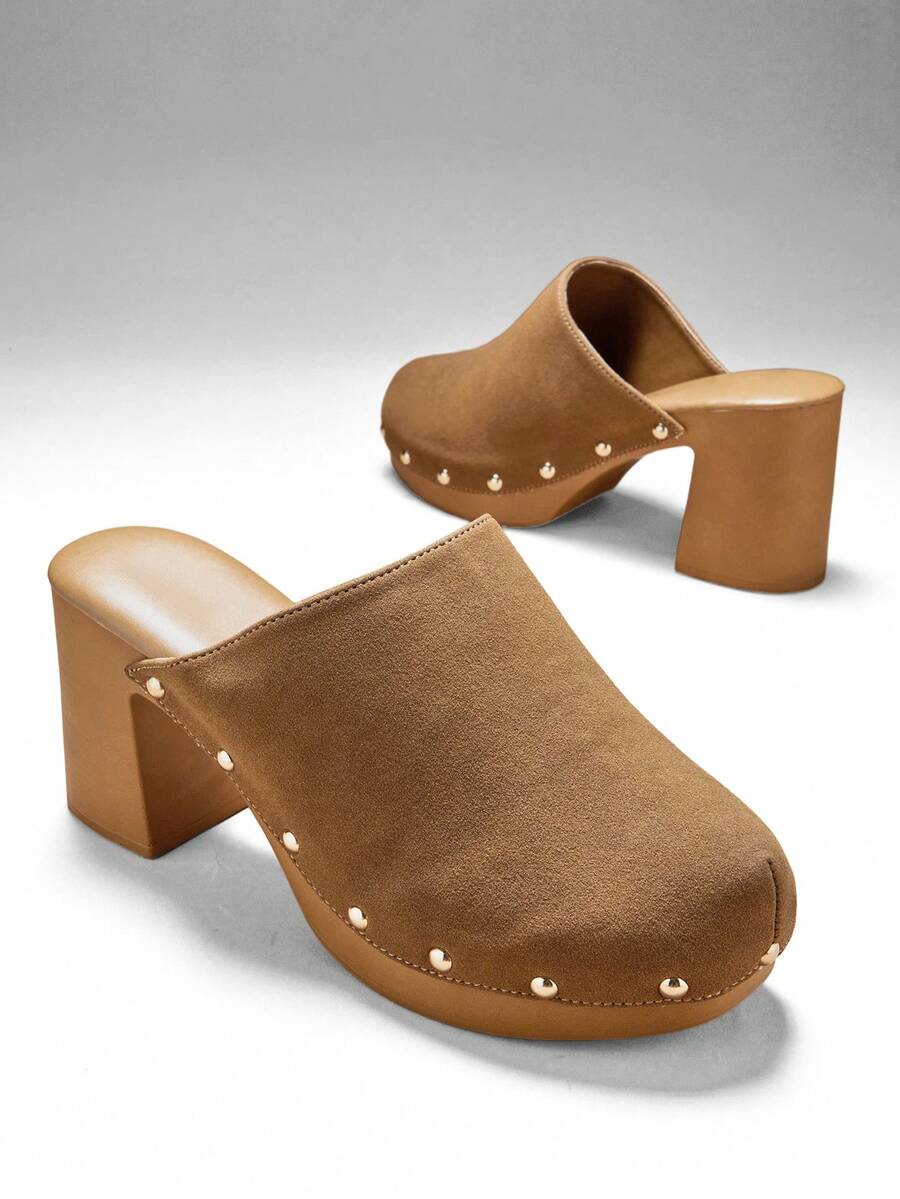 Image 3 - back view of Women's Minimalist Thick Platform Slip-On Pumps with Stylish Rivet Details