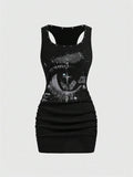 Army green bodycon mini dress for edgy everyday styling