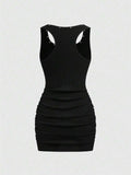 Brown fitted streetwear mini dress for slim casual looks