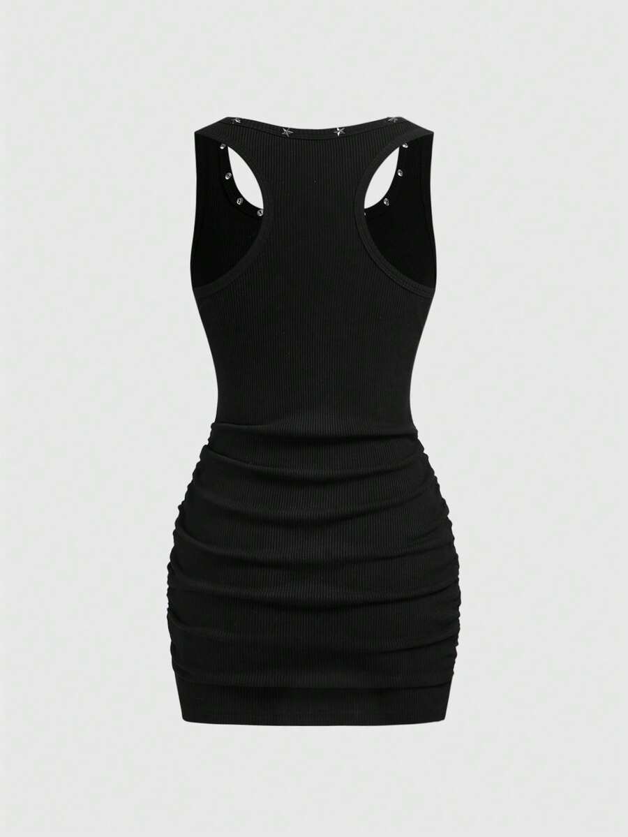 Brown fitted streetwear mini dress for slim casual looks