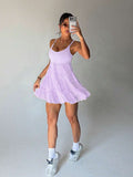 adjustable spaghetti strap mesh ruffle mini sports dress with built in pocket shorts image 13