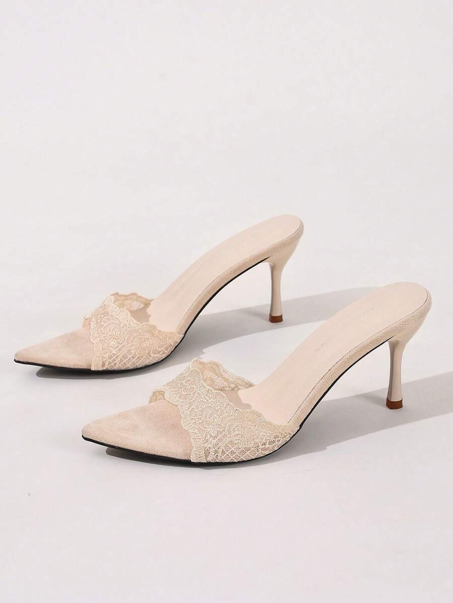 Image 1 - front view of Elegant Black Open-Toe Mesh Stiletto Sandals for Women - Minimalist High Heel Fashion for Summer