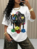 Image 3 - back view of Summer Street Style Abstract Graphic Print Short Sleeve T-Shirt