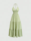Light green vacation dress showing textured lightweight fabric