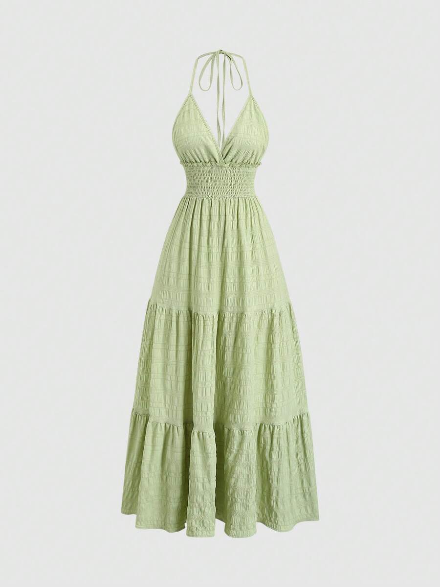 Light green vacation dress showing textured lightweight fabric