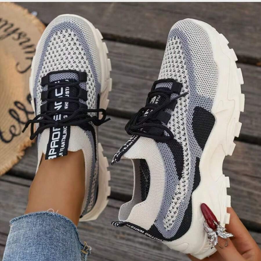 colorblock mesh chunky running sneakers image 25 showing visible mesh, laces, color, sole, toe, heel, or sneaker construction details