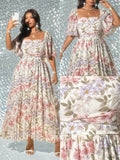Image 13 - print detail of Elegant Plus Size Floral Print Pleated Dress for Women - Romantic and Stylish Fashion Statement