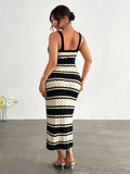 back full view of colorblock striped sleeveless knit midi dress