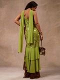Green open back mermaid dress with scarf drape