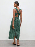 Casual Mid-Length Dress with Hollow Embroidery and Twist Back for Vacation Outfits