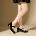 pearl buckle block heel pumps image 5 showing visible shoe design, texture, strap, heel or flat sole details