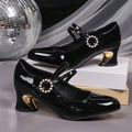 pearl buckle block heel pumps image 6 showing visible shoe design, texture, strap, heel or flat sole details