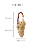 Size chart for shell shaped mini beach bag with wooden bead handle