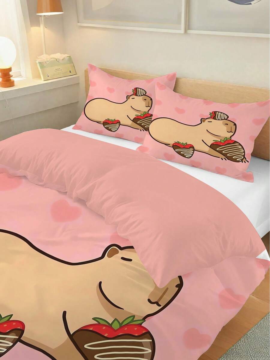 Bring playful charm to any bedroom with this delightful Capybara Pattern Duvet Set. Perfect for teenagers and year-round comfort, this versatile bedding collection features a cheerful multicolor design that adds personality to your space. Available in 2-piece or 3-piece options, the set includes a soft duvet cover crafted from 100% polyester for durability and easy care. The lightweight, breathable fabric works beautifully across all seasons, keeping you comfortable whether it's warm summer nights
