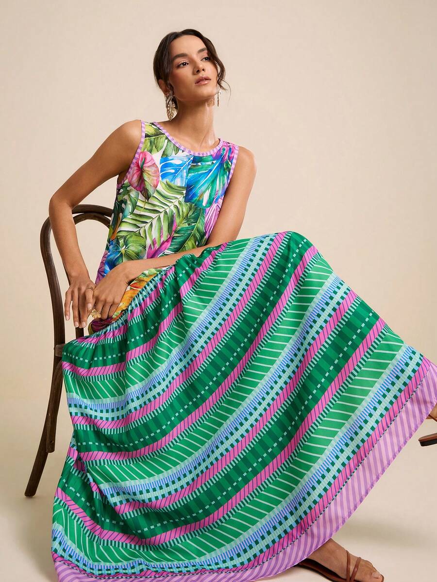 Experience the breathtaking fusion of botanical-inspired heritage and sharp, modern architectural tailoring. This stunning watercolor palm ensemble is meticulously designed for the woman who values a high-fashion, "quiet luxury" approach to seasonal dressing—the ultimate centerpiece for prestigious coastal retreats, exclusive garden parties, and high-authority summer social gatherings.