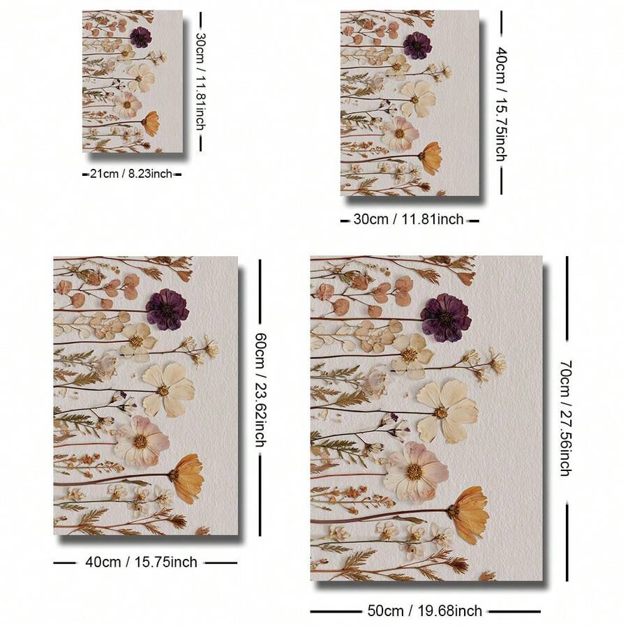 Size guide for cream dried flower canvas art in four portrait dimensions
