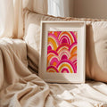 Close-up of layered colorful rainbow arches on abstract canvas art