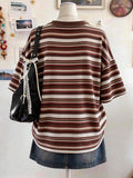 Fabric detail of Chic Minimalist Striped Cotton T-Shirt for Women - Perfect Gift for Friends for women styling