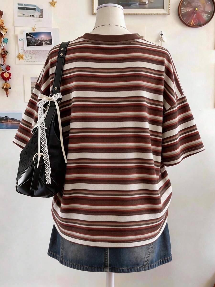 Fabric detail of Chic Minimalist Striped Cotton T-Shirt for Women - Perfect Gift for Friends for women styling
