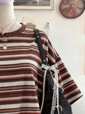 Color view of Chic Minimalist Striped Cotton T-Shirt for Women - Perfect Gift for Friends for women styling