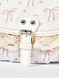 Back view of beige bow print corduroy bag with slip pocket