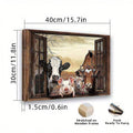 Farm animal canvas art with cow pig sheep and calf in barn window