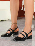 patent slingback Mary Jane pumps image 7 showing visible heel, toe, strap, color, and material details