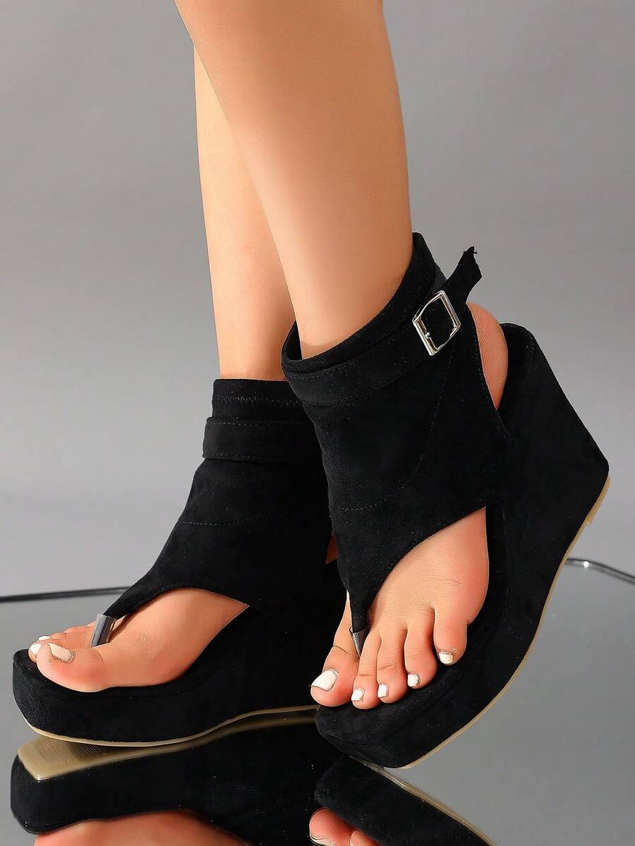 Back view of Stylish Women's Thick Sole Wedge Sandals: Comfort Meets Versatility for colorful wedge sandal styling