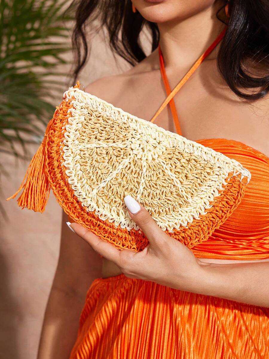 Resort-ready women's bag with fruit-inspired woven design