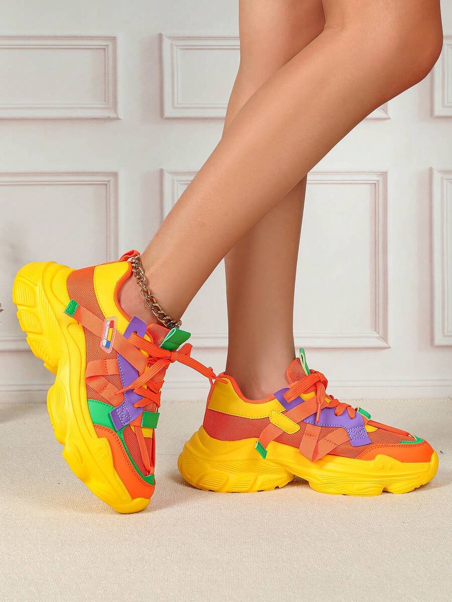 colorful chunky dad sneakers image 1 showing visible mesh, laces, color, sole, toe, heel, or sneaker construction details