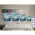 Wall art size guide showing sample landscape options