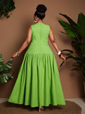 Image 6 - full length view of Stylish Plus Size Sleeveless Dress with Cutout and Cinched Waist for a Flattering Fit