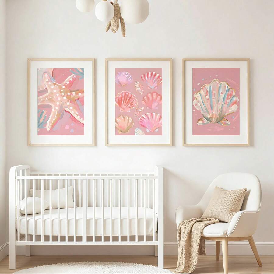 Starfish wall art in a bright coastal living room