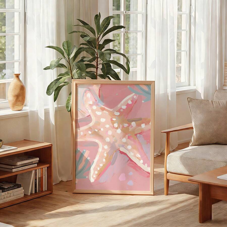 Pink scallop shell canvas for dining room decor