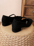 suede Mary Jane low heel pumps image 7 showing visible heel, toe, strap, color, and material details