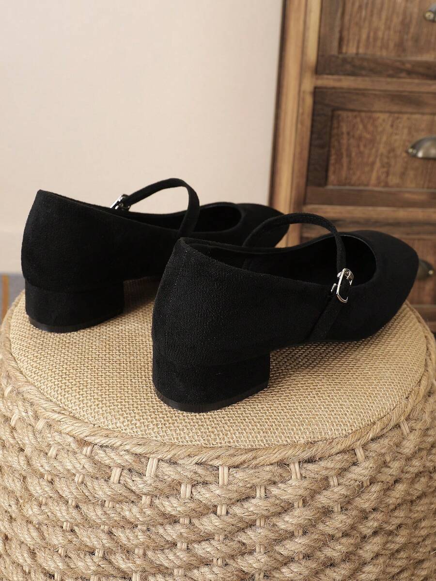 suede Mary Jane low heel pumps image 7 showing visible heel, toe, strap, color, and material details