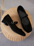 suede Mary Jane low heel pumps image 5 showing visible heel, toe, strap, color, and material details