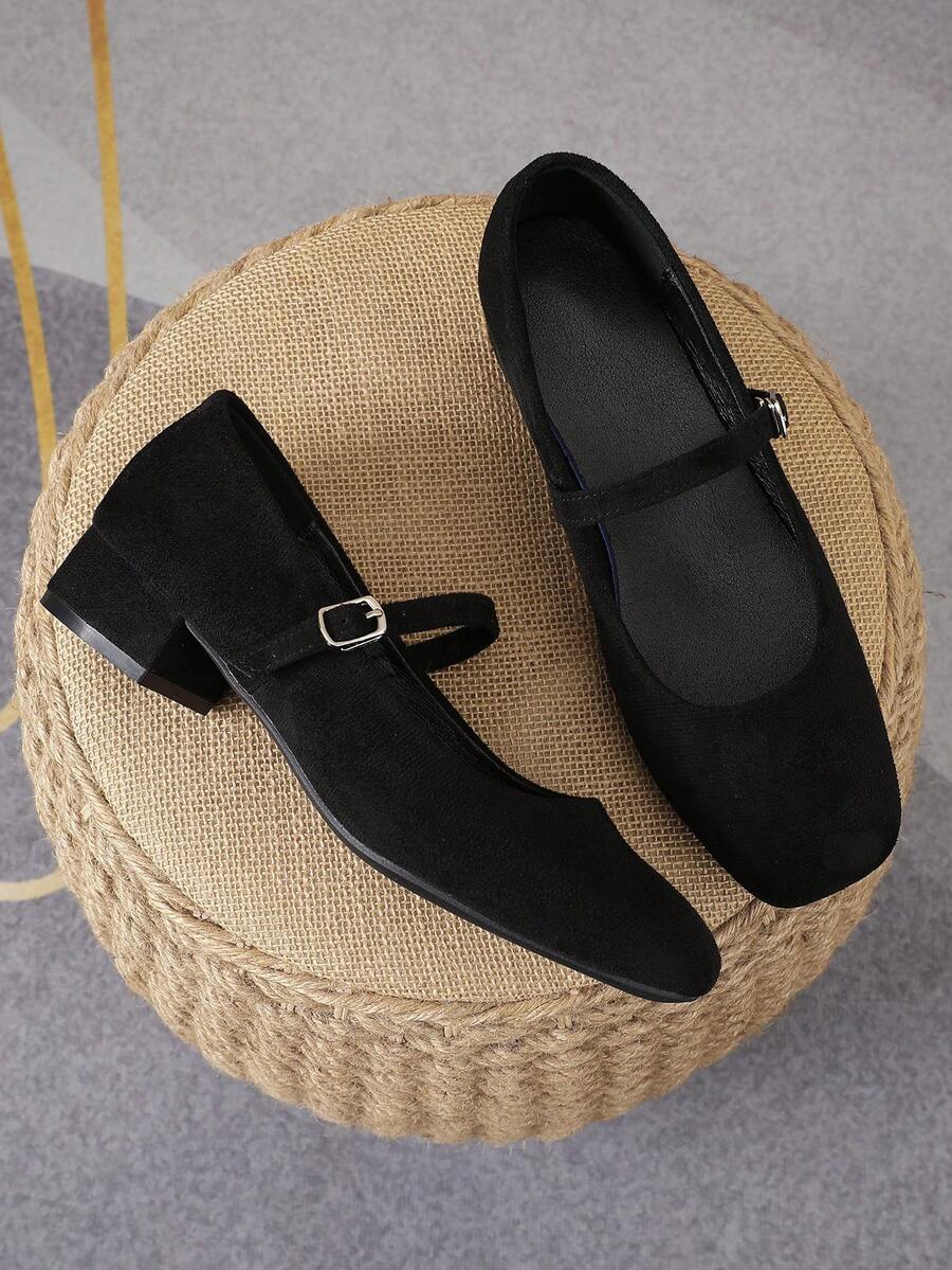 suede Mary Jane low heel pumps image 5 showing visible heel, toe, strap, color, and material details