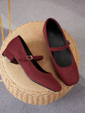suede Mary Jane low heel pumps image 9 showing visible heel, toe, strap, color, and material details