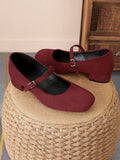 suede Mary Jane low heel pumps image 11 showing visible heel, toe, strap, color, and material details