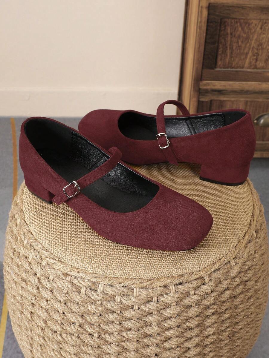 suede Mary Jane low heel pumps image 11 showing visible heel, toe, strap, color, and material details