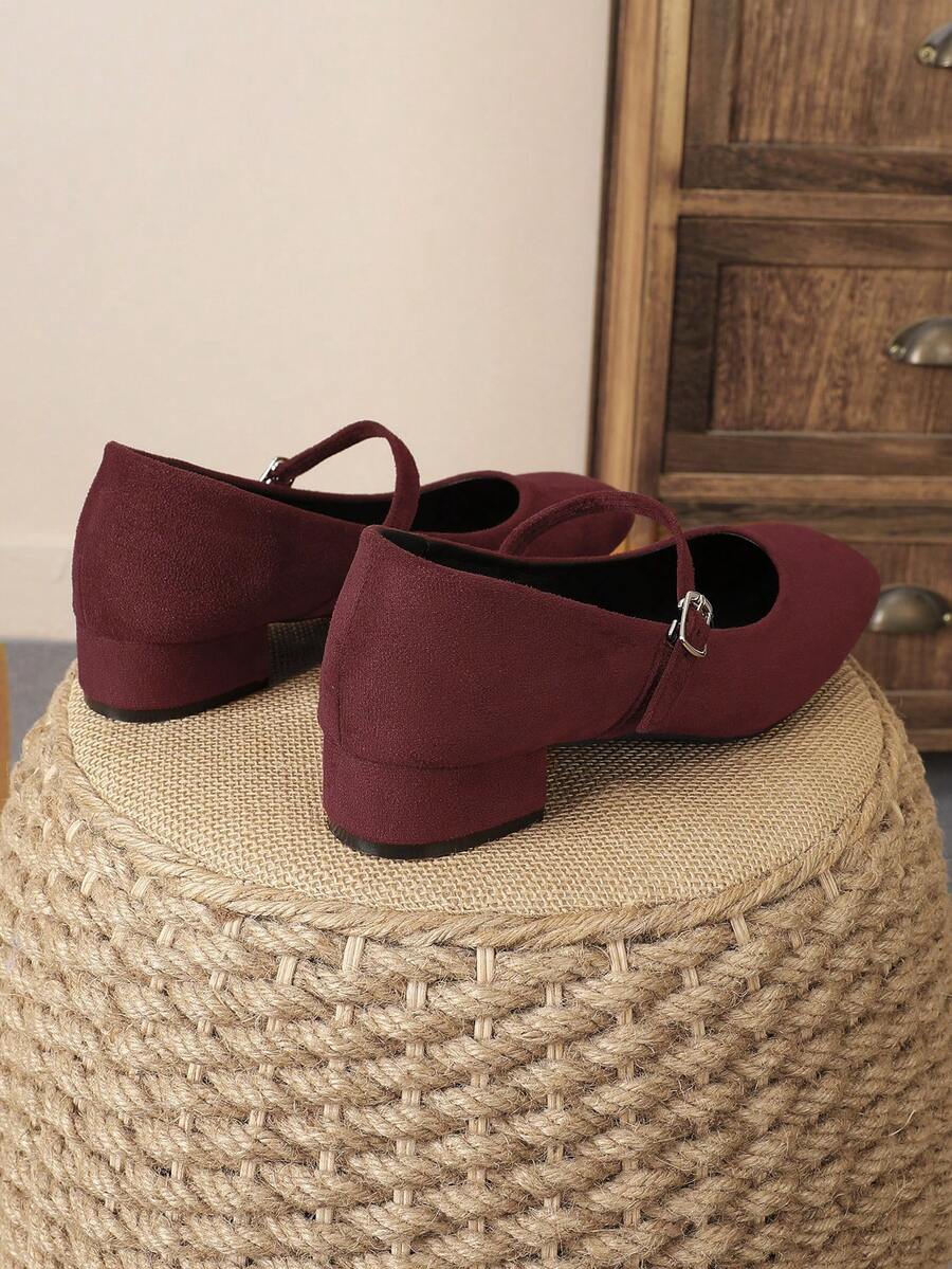 suede Mary Jane low heel pumps image 12 showing visible heel, toe, strap, color, and material details