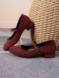 suede Mary Jane low heel pumps image 10 showing visible heel, toe, strap, color, and material details