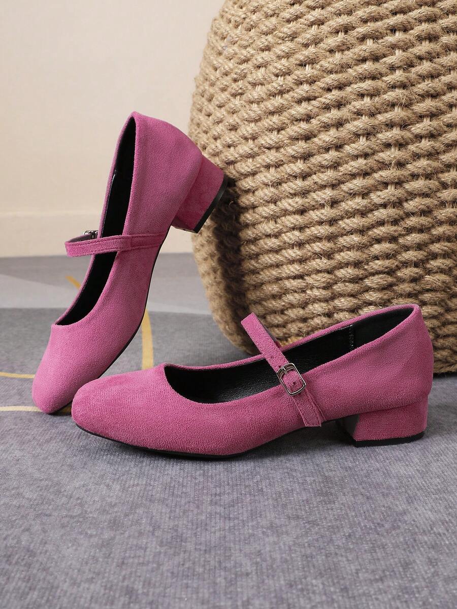 suede Mary Jane low heel pumps image 1 showing visible heel, toe, strap, color, and material details