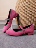 suede Mary Jane low heel pumps image 2 showing visible heel, toe, strap, color, and material details