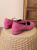 suede Mary Jane low heel pumps image 3 showing visible heel, toe, strap, color, and material details