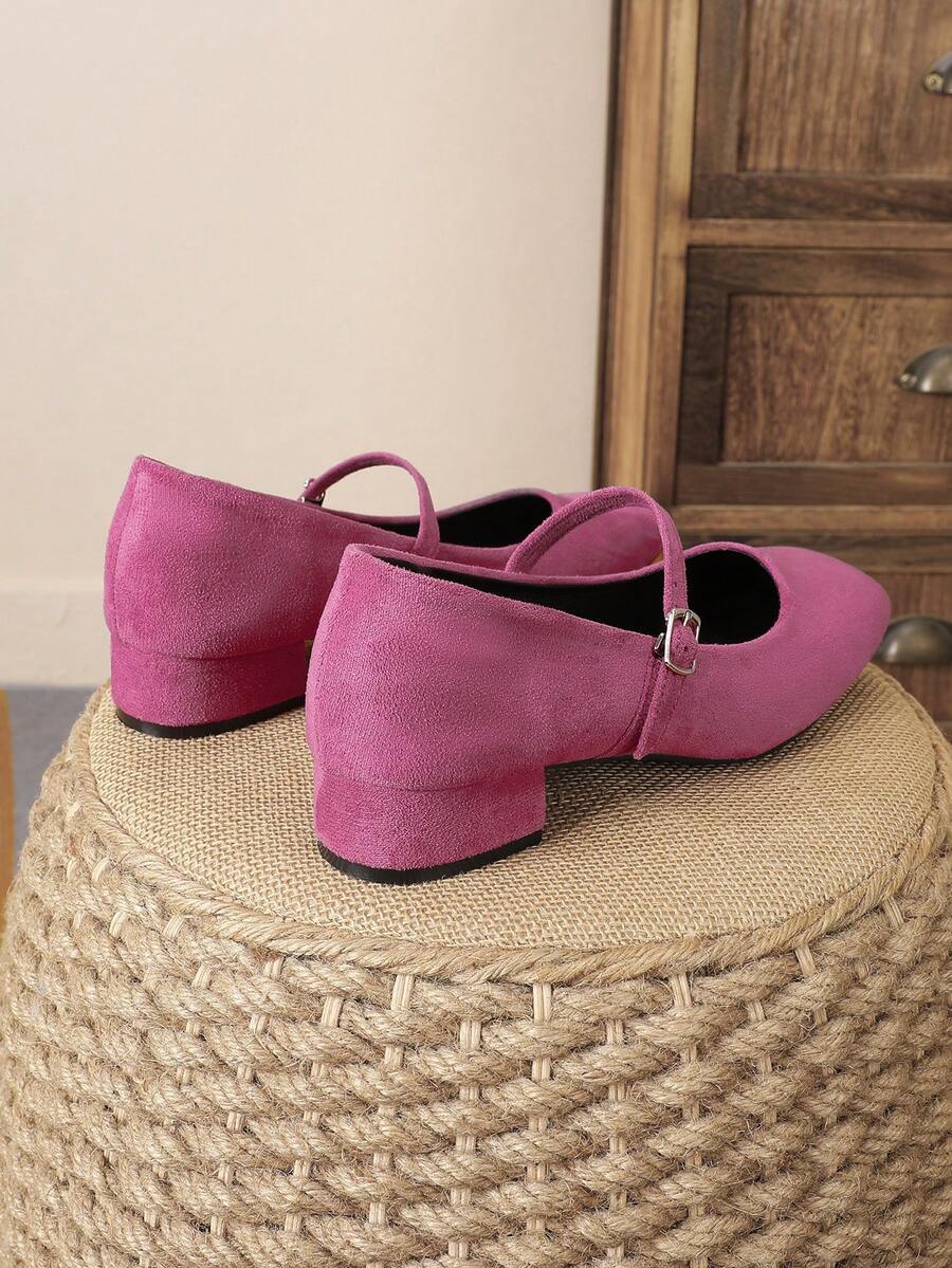 suede Mary Jane low heel pumps image 3 showing visible heel, toe, strap, color, and material details