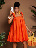 Image 4 - fabric detail of Chic Plus Size Floral Puff Shoulder Peplum Dress for Effortless Elegance